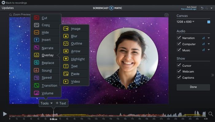 screencastomatic video editor