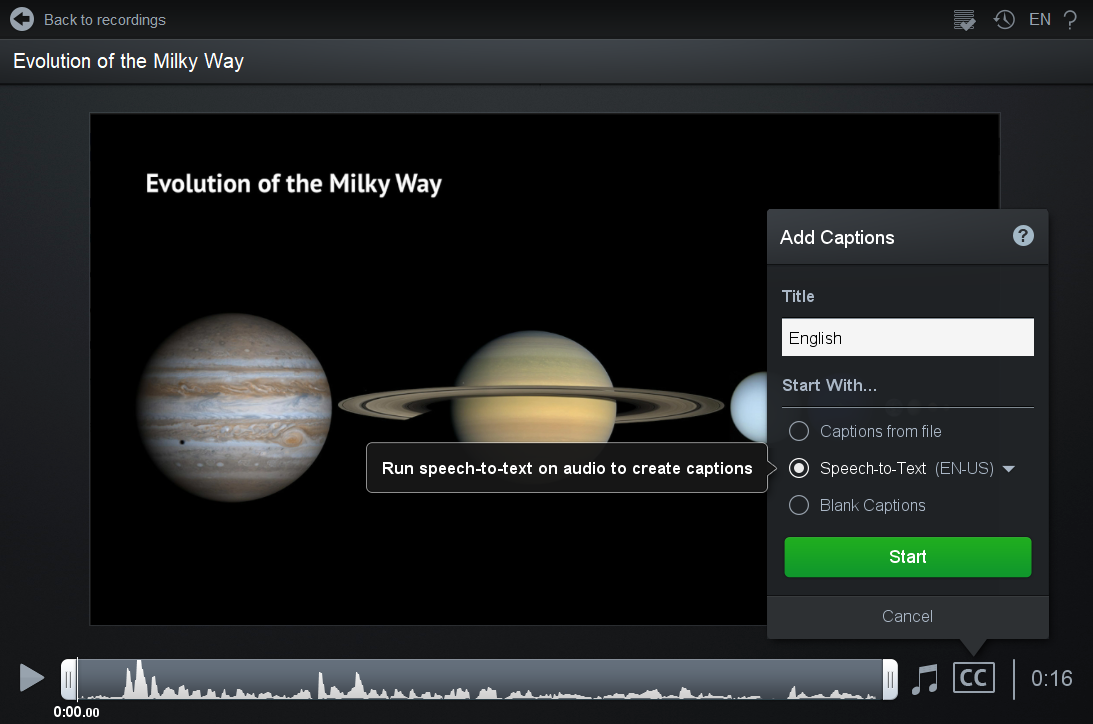 Automating Captions Speech-to-Text